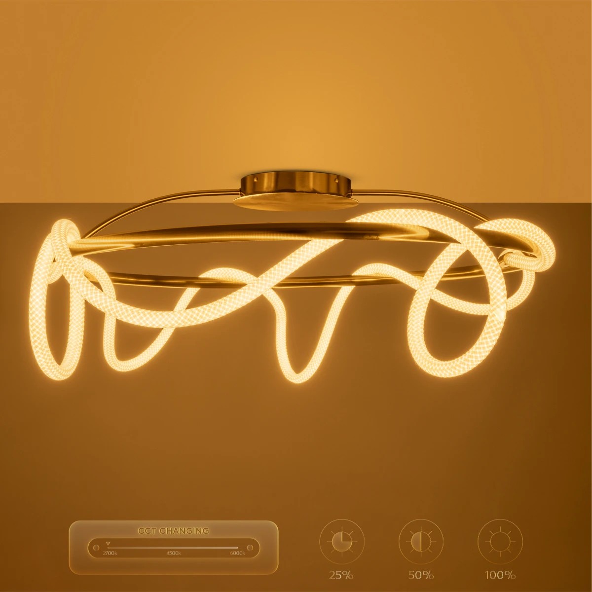 kelvo® GLOW KLV-101-0150 Φωτιστικό Οροφής LED 65W 6500lm 360° AC 220-240V IP20 Ρυθμιζόμενο Λευκό CCT με Χειριστήριο από 2700K έως 6000K Dimmable - Lumileds SMD Chip - Χρυσό Πλατίνα - Μ100 x Π100 x Υ30cm - 3 Χρόνια Εγγύηση - Image 14