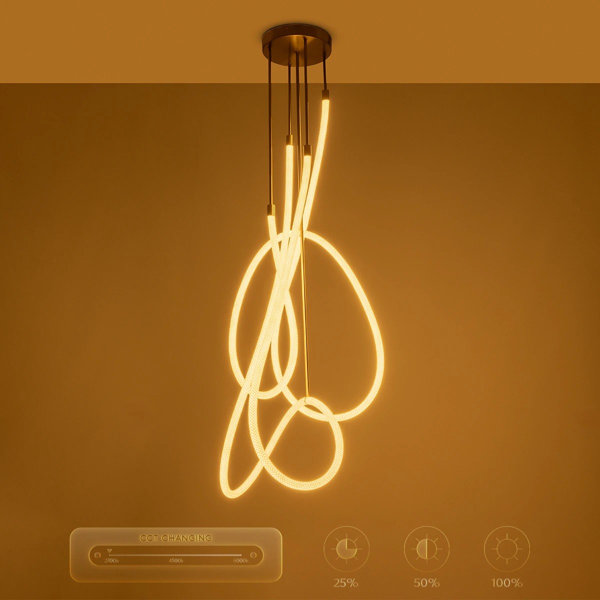 kelvo® GLOW KLV-101-0154 Φωτιστικό Οροφής LED 85W 8500lm 360° AC 220-240V IP20 Ρυθμιζόμενο Λευκό CCT με Χειριστήριο από 2700K έως 6000K Dimmable - Lumileds SMD Chip - Χρυσό Πλατίνα - Μ100 x Π100 x Υ140cm - 3 Χρόνια Εγγύηση - Image 13