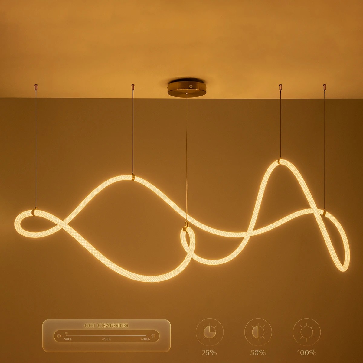 kelvo® GLOW KLV-101-0157 Κρεμαστό Φωτιστικό Οροφής LED 65W 6500lm 360° AC 220-240V IP20 Ρυθμιζόμενο Λευκό CCT με Χειριστήριο από 2700K έως 6000K Dimmable - Lumileds SMD Chip - Σατινέ Χρυσό Βούρτσας - Μ150 x Π70 x Υ90cm - 3 Χρόνια Εγγύηση - Image 16