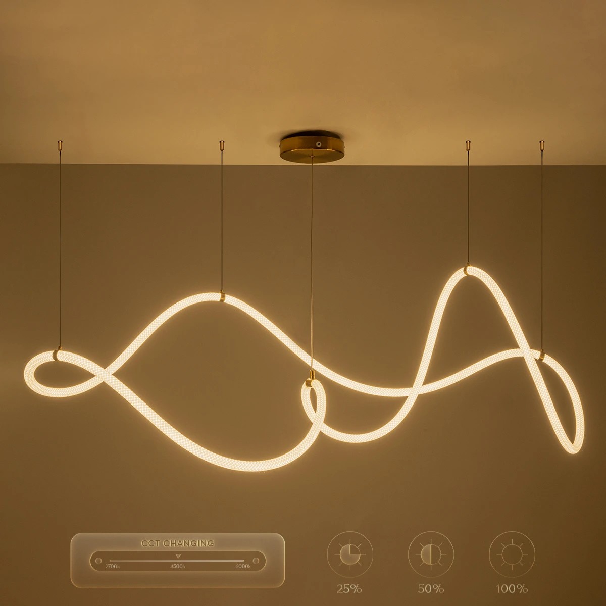 kelvo® GLOW KLV-101-0157 Κρεμαστό Φωτιστικό Οροφής LED 65W 6500lm 360° AC 220-240V IP20 Ρυθμιζόμενο Λευκό CCT με Χειριστήριο από 2700K έως 6000K Dimmable - Lumileds SMD Chip - Σατινέ Χρυσό Βούρτσας - Μ150 x Π70 x Υ90cm - 3 Χρόνια Εγγύηση - Image 17