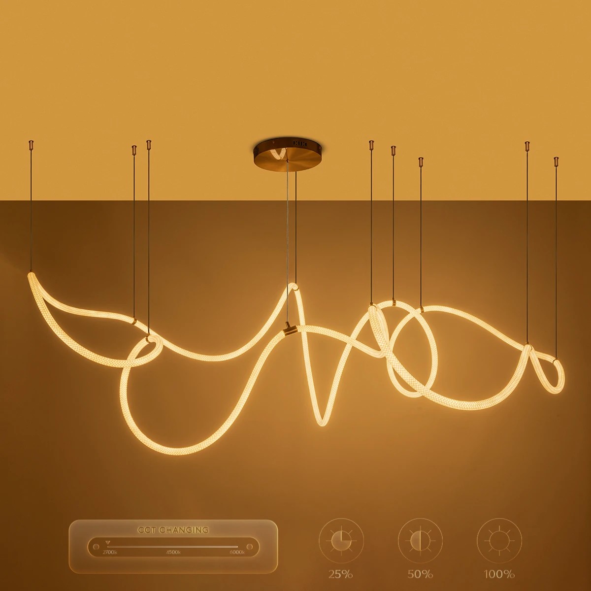 kelvo® GLOW KLV-101-0158 Κρεμαστό Φωτιστικό Οροφής LED 105W 10500lm 360° AC 220-240V IP20 Ρυθμιζόμενο Λευκό CCT με Χειριστήριο από 2700K έως 6000K Dimmable - Lumileds SMD Chip - Χρυσό Πλατίνα - Μ180 x Π180 x Υ110cm - 3 Χρόνια Εγγύηση - Image 13
