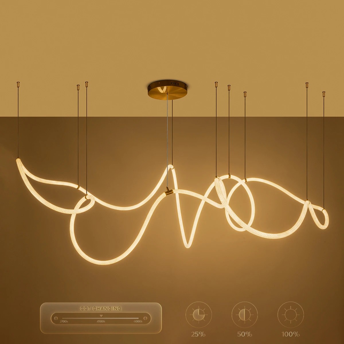 kelvo® GLOW KLV-101-0158 Κρεμαστό Φωτιστικό Οροφής LED 105W 10500lm 360° AC 220-240V IP20 Ρυθμιζόμενο Λευκό CCT με Χειριστήριο από 2700K έως 6000K Dimmable - Lumileds SMD Chip - Χρυσό Πλατίνα - Μ180 x Π180 x Υ110cm - 3 Χρόνια Εγγύηση - Image 14
