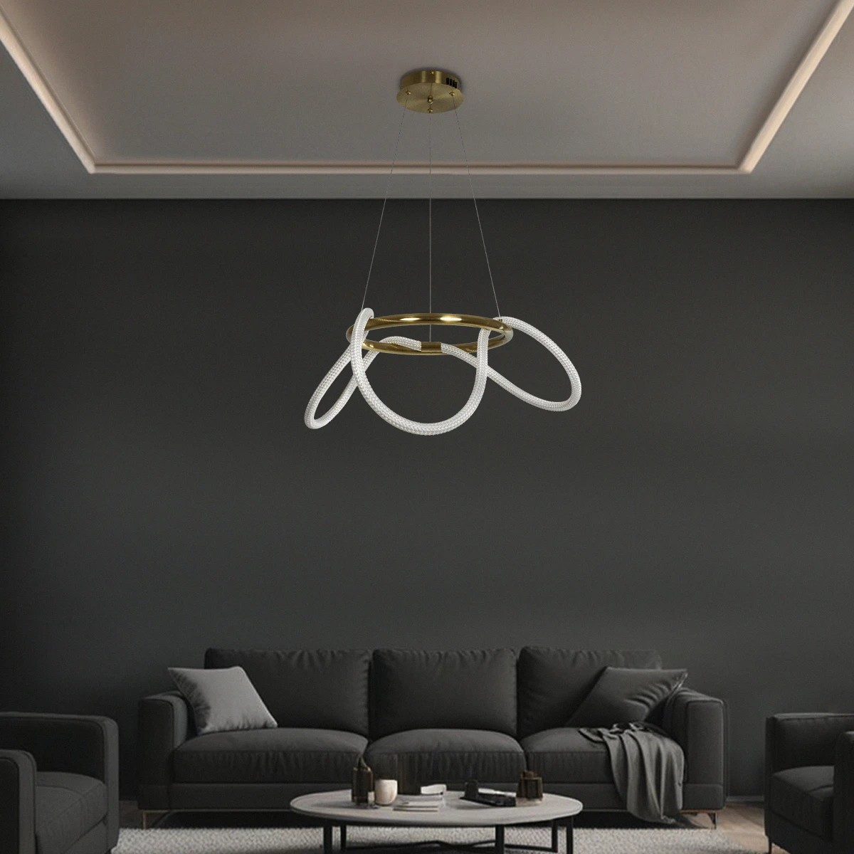 Alternative view of kelvo® GLOW KLV-101-0162 Κρεμαστό Φωτιστικό Οροφής LED 36W 3600lm 360° AC 220-240V IP20 Ρυθμιζόμενο Λευκό CCT με Χειριστήριο από 2700K έως 6000K Dimmable - Lumileds SMD Chip - Χρυσό Πλατίνα - Μ70 x Π70 x Υ40cm - 3 Χρόνια Εγγύηση