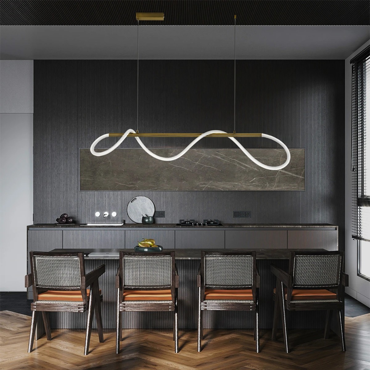 Alternative view of kelvo® GLOW KLV-101-0166 Κρεμαστό Φωτιστικό Οροφής LED 34W 3400lm 360° AC 220-240V IP20 Ρυθμιζόμενο Λευκό CCT με Χειριστήριο από 2700K έως 6000K Dimmable - Lumileds SMD Chip - Χρυσό Πλατίνα - Μ140 x Π40 x Υ30cm - 3 Χρόνια Εγγύηση