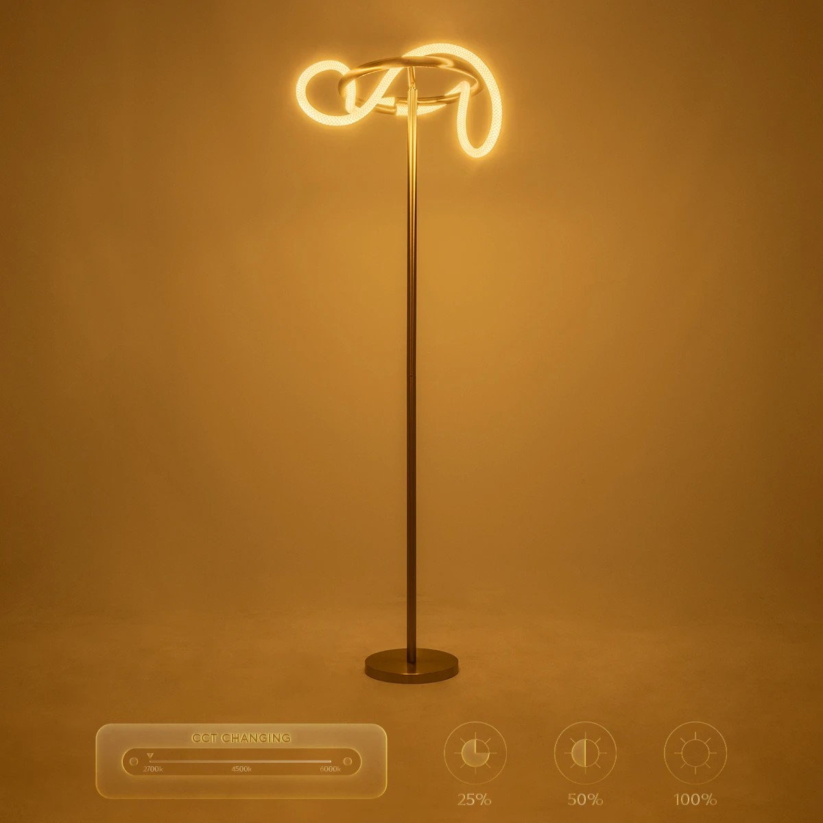 kelvo® GLOW KLV-101-0174 Επιδαπέδιο Φωτιστικό LED 30W 3000lm 360° AC 220-240V IP20 Ρυθμιζόμενο Λευκό CCT με Αφή 2700K/4500K/6000K Dimmable - Lumileds SMD Chip - Χρυσό Πλατίνα - Μ45 x Π45 x Υ160cm - 3 Χρόνια Εγγύηση - Image 12