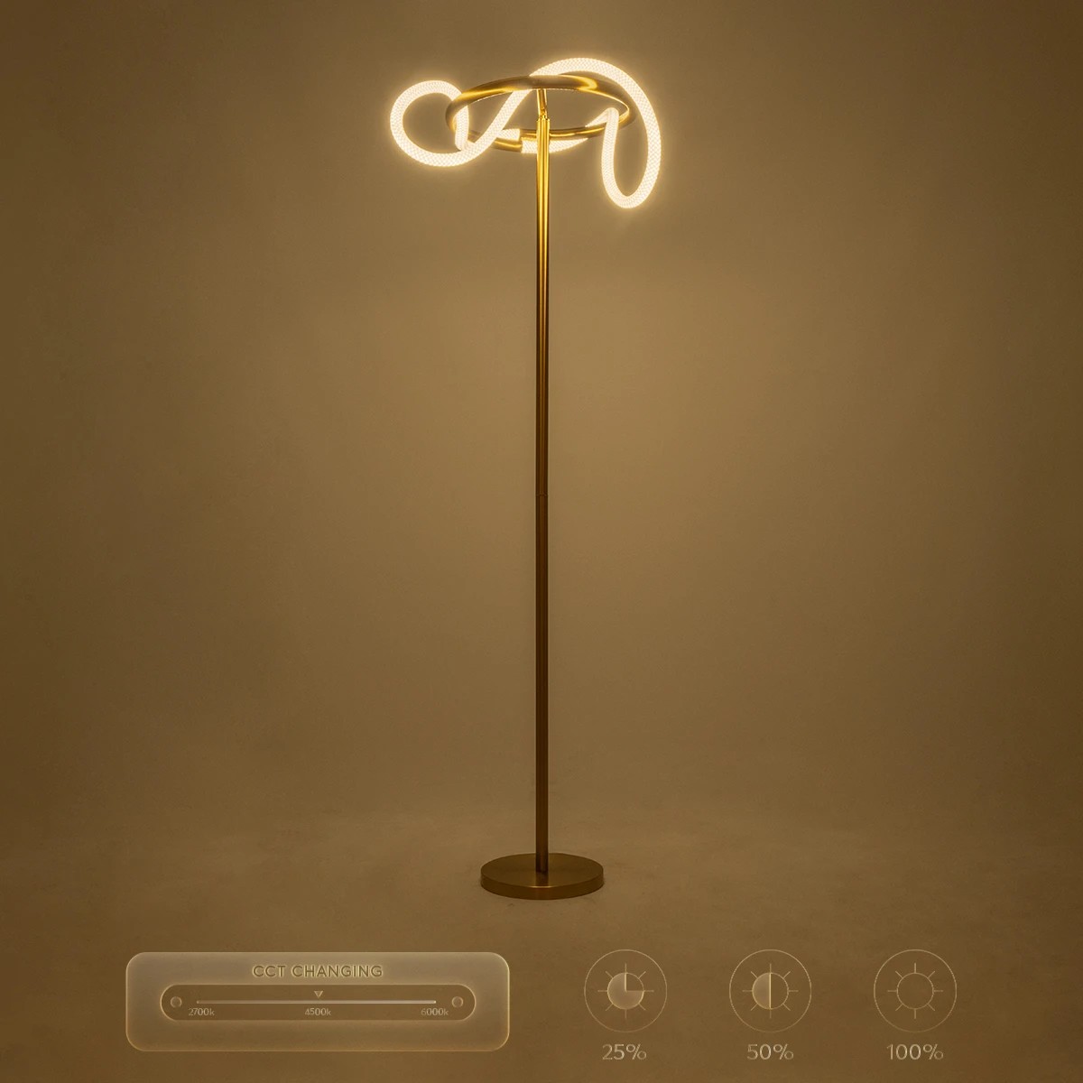 kelvo® GLOW KLV-101-0174 Επιδαπέδιο Φωτιστικό LED 30W 3000lm 360° AC 220-240V IP20 Ρυθμιζόμενο Λευκό CCT με Αφή 2700K/4500K/6000K Dimmable - Lumileds SMD Chip - Χρυσό Πλατίνα - Μ45 x Π45 x Υ160cm - 3 Χρόνια Εγγύηση - Image 13