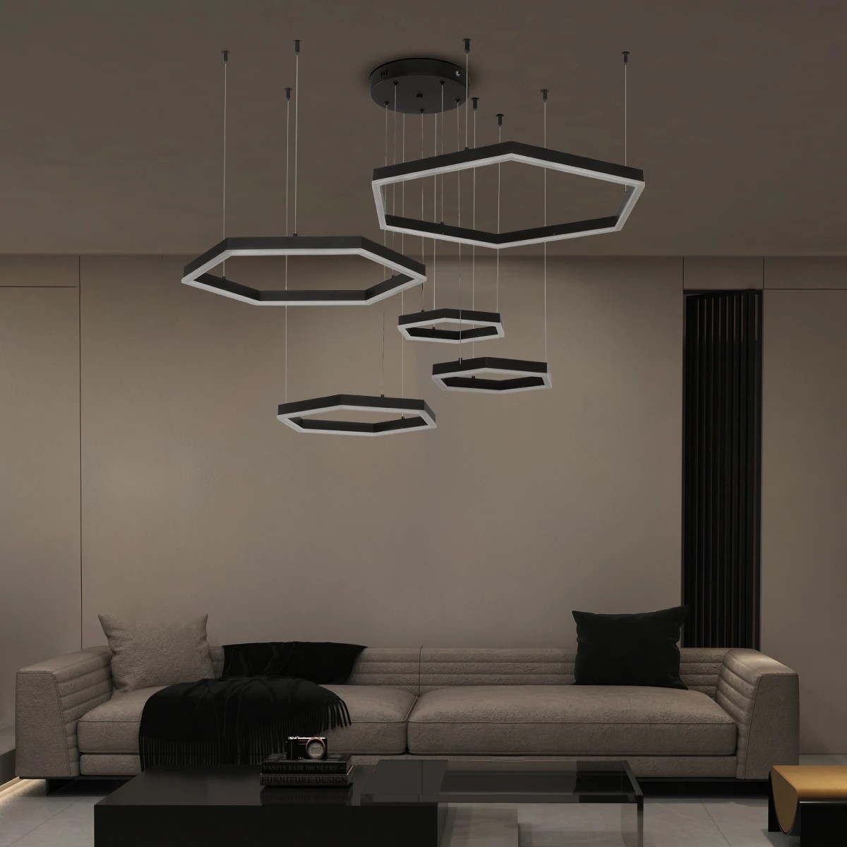 Alternative view of kelvo® LEXAGON KLV-101-0179 Κρεμαστό Φωτιστικό Οροφής LED 120W 12000lm 200° AC 220-240V IP20 Ρυθμιζόμενο Λευκό CCT με Χειριστήριο από 2700K έως 6000K Dimmable - Lumileds SMD Chip - Μαύρο Ματ - Μ110 x Π90 x Υ110cm - 3 Χρόνια Εγγύηση