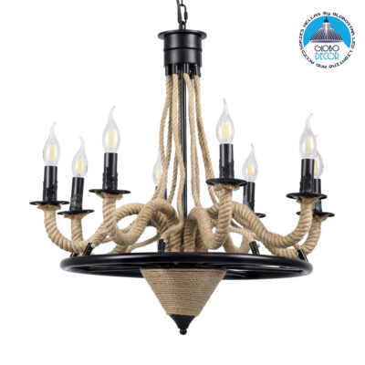 LEDTM® PENNSYLVANIA 00542 Vintage Κρεμαστό Φωτιστικό Οροφής με Ντουί 8 x E14 AC 220-240V IP20 - Μαύρο & Μπεζ - Μ64 x Π64 x Υ63cm