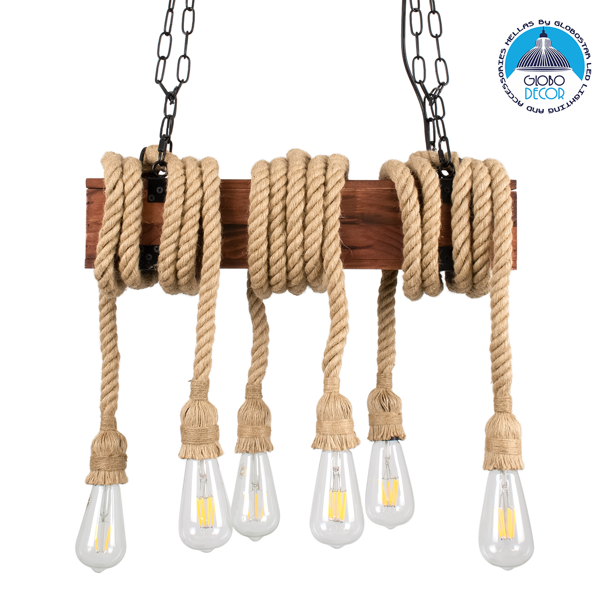 LEDTM® VIKING 00606 Vintage Κρεμαστό Φωτιστικό Οροφής με Ντουί 6 x E27 AC 220-240V IP20 - Καφέ & Μπεζ - Μ53 x Π11 x Υ220cm