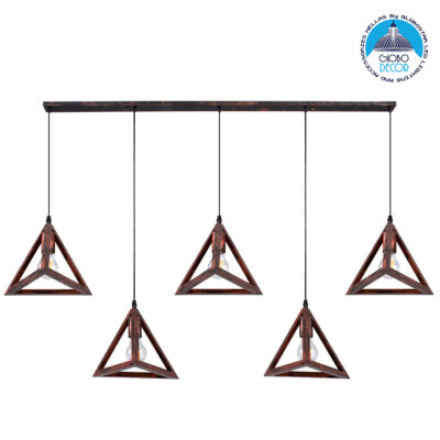 LEDTM® TRIANGLE 00609 Μοντέρνο Κρεμαστό Φωτιστικό Οροφής με Ντουί 5 x E27 AC 220-240V IP20 - Χάλκινο - Μ170 x Π22 x Y130cm