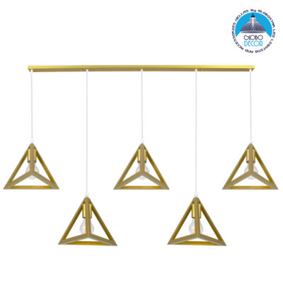 LEDTM® TRIANGLE 00610 Μοντέρνο Κρεμαστό Φωτιστικό Οροφής με Ντουί 5 x E27 AC 220-240V IP20 - Χρυσό - Μ170 x Π22 x Y130cm