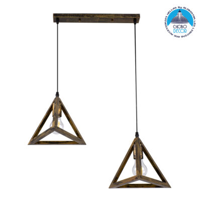 LEDTM® TRIANGLE 00614 Μοντέρνο Κρεμαστό Φωτιστικό Οροφής με Ντουί 2 x E27 AC 220-240V IP20 - Μπρούτζινο - Μ60 x Π22 x Y130cm