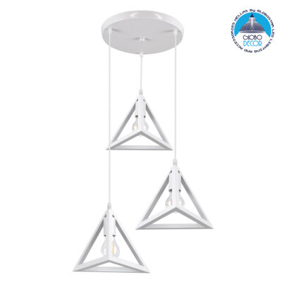 LEDTM® TRIANGLE 00617 Μοντέρνο Κρεμαστό Φωτιστικό Οροφής με Ντουί 3 x E27 AC 220-240V IP20 - Λευκό - Μ49 x Π49 x Y130cm
