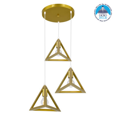 LEDTM® TRIANGLE 00620 Μοντέρνο Κρεμαστό Φωτιστικό Οροφής με Ντουί 3 x E27 AC 220-240V IP20 - Χρυσό - Μ49 x Π49 x Y130cm