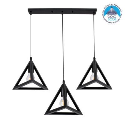 LEDTM® TRIANGLE 00621 Μοντέρνο Κρεμαστό Φωτιστικό Οροφής με Ντουί 3 x E27 AC 220-240V IP20 - Μαύρο - Μ70 x Π22 x Y130cm
