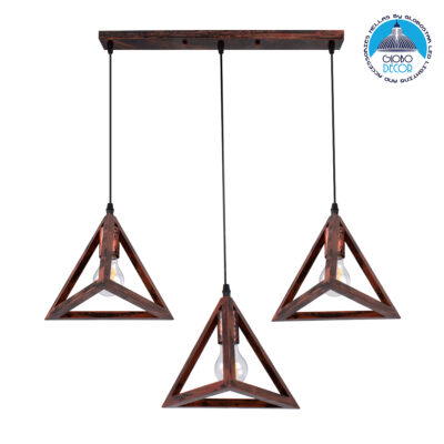 LEDTM® TRIANGLE 00623 Μοντέρνο Κρεμαστό Φωτιστικό Οροφής με Ντουί 3 x E27 AC 220-240V IP20 - Χάλκινο - Μ70 x Π22 x Y130cm