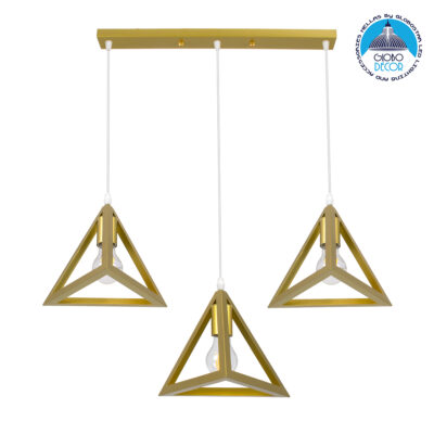 LEDTM® TRIANGLE 00625 Μοντέρνο Κρεμαστό Φωτιστικό Οροφής με Ντουί 3 x E27 AC 220-240V IP20 - Χρυσό - Μ70 x Π22 x Y130cm
