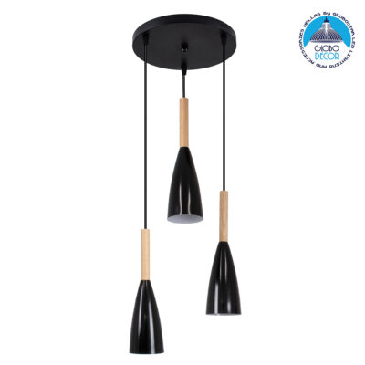 LEDTM® DILLON 00626 Μοντέρνο Κρεμαστό Φωτιστικό Οροφής με Ντουί 3 x E27 AC 220-240V IP20 - Μαύρο & Μπεζ - Μ26 x Π26 x Υ130cm