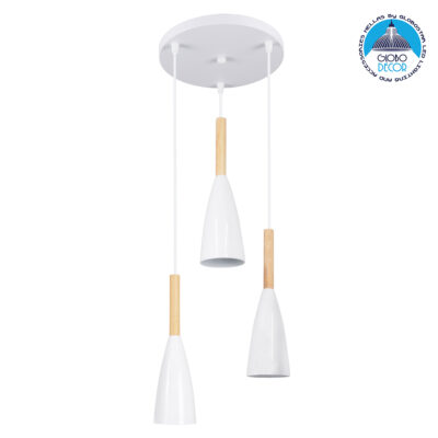 LEDTM® DILLON 00627 Μοντέρνο Κρεμαστό Φωτιστικό Οροφής με Ντουί 3 x E27 AC 220-240V IP20 - Λευκό & Μπεζ - Μ26 x Π26 x Υ130cm