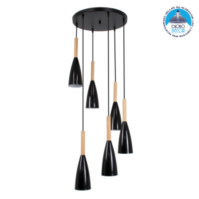 LEDTM® DILLON 00628 Μοντέρνο Κρεμαστό Φωτιστικό Οροφής με Ντουί 6 x E27 AC 220-240V IP20 - Μαύρο & Μπεζ - Μ52 x Π52 x Y130cm