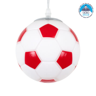 LEDTM® FOOTBALL 00642 Παιδικό Κρεμαστό Φωτιστικό Οροφής με Ντουί 1 x E27 AC 220-240V IP20 - Λευκό & Κόκκινο - Μ15 x Π15 x Y18cm