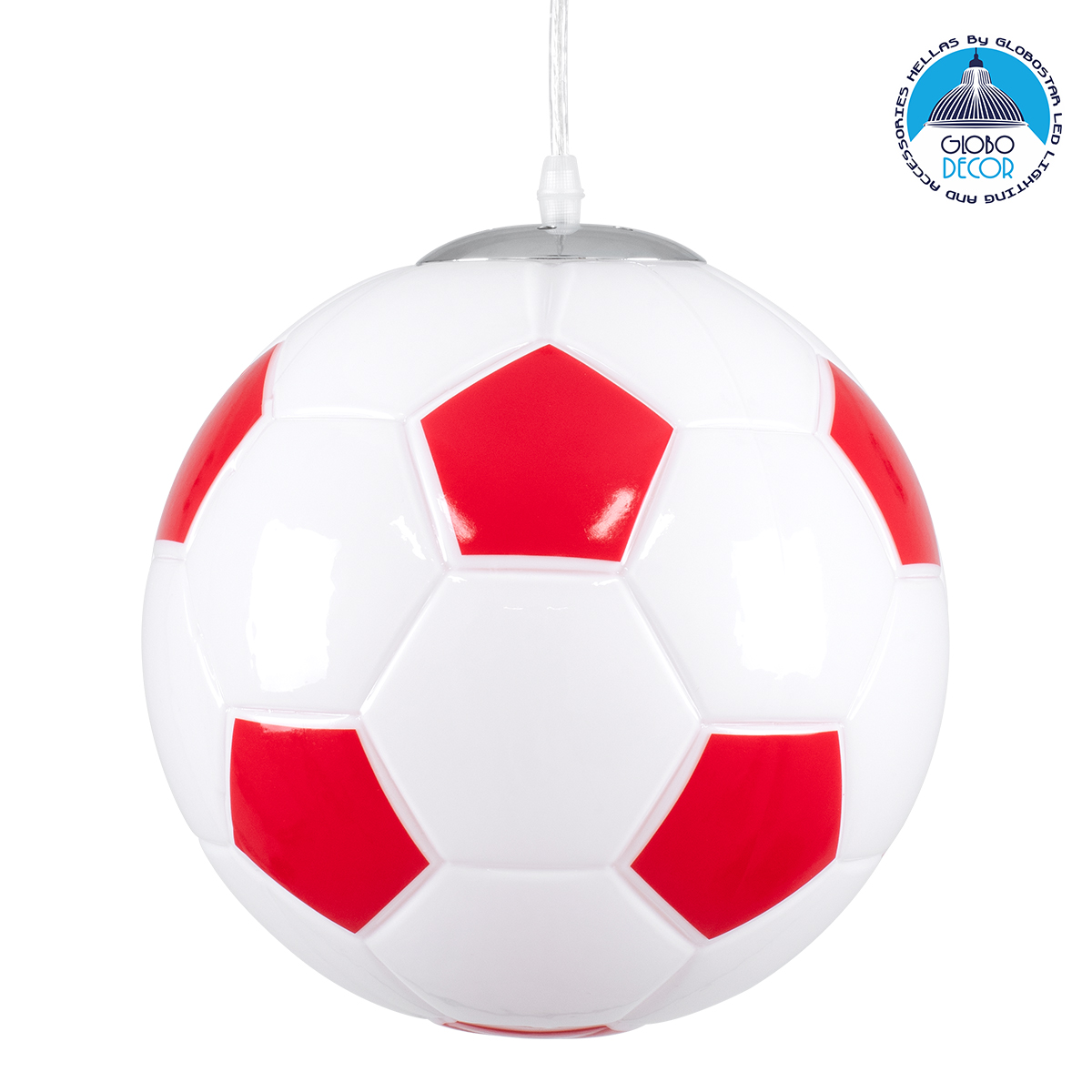 LEDTM® FOOTBALL 00646 Παιδικό Κρεμαστό Φωτιστικό Οροφής με Ντουί 1 x E27 AC 220-240V IP20 - Λευκό & Κόκκινο - Μ25 x Π25 x Υ25cm