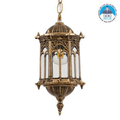 LEDTM® DARCY 00656 Vintage Κρεμαστό Φωτιστικό Οροφής με Ντουί 1 x E27 AC 220-240V IP20 - Μπρούτζινο & Διάφανο - Μ15.5 x Π15.5 x Υ32.5cm