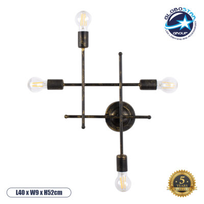 LEDTM® PIPING 00663 Vintage Φωτιστικό Τοίχου - Απλίκα με Ντουί 4 x E27 AC 220-240V IP20 - Μπρούτζινο - Μ40 x Π9 x Υ52cm