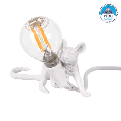 LEDTM® MOUSE 00676 Vintage Επιτραπέζιο Φωτιστικό Πορτατίφ με Ντουί 1 x E12 AC 220-240V IP20 - Λευκό - Μ13 x Π4 x Υ7cm