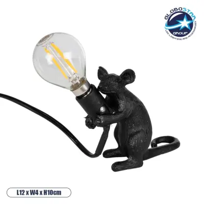 LEDTM® MOUSE 00678 Vintage Επιτραπέζιο Φωτιστικό Πορτατίφ με Ντουί 1 x E12 AC 220-240V IP20 - Μαύρο - Μ12 x Π4 x Υ10cm