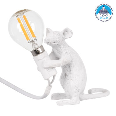 LEDTM® MOUSE 00679 Vintage Επιτραπέζιο Φωτιστικό Πορτατίφ με Ντουί 1 x E12 AC 220-240V IP20 - Λευκό - Μ12 x Π4 x Υ10cm