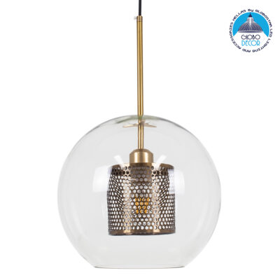 LEDTM® AVERY 00740 Μοντέρνο Κρεμαστό Φωτιστικό Οροφής με Ντουί 1 x E27 AC 220-240V IP20 - Διάφανο & Χρυσό - Μ30 x Π30 x Υ48cm