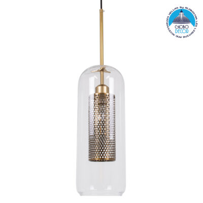 LEDTM® AVERY 00741 Μοντέρνο Κρεμαστό Φωτιστικό Οροφής με Ντουί 1 x E27 AC 220-240V IP20 - Διάφανο & Χρυσό - Μ15 x Π15 x Υ60cm