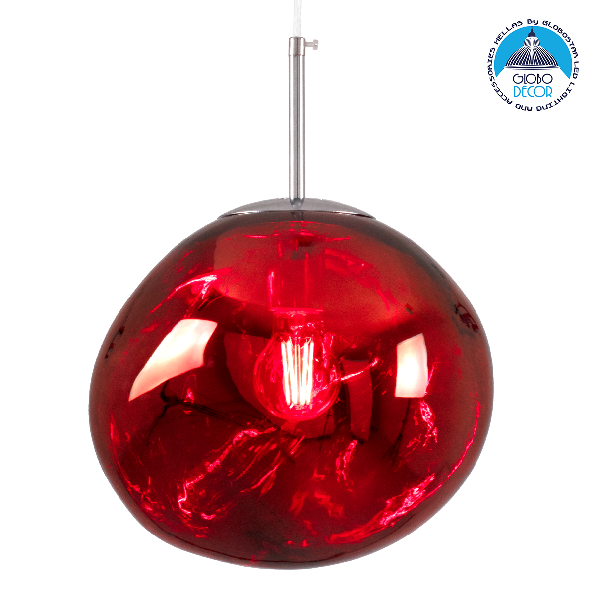 LEDTM® DIXAR 00762 Μοντέρνο Κρεμαστό Φωτιστικό Οροφής με Ντουί 1 x E27 AC 220-240V IP20 - Κόκκινο & Ασημί - Μ28 x Π28 x Υ40cm