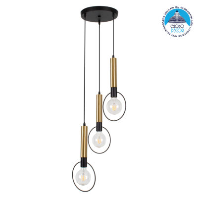 LEDTM® OLVERO 00773 Μοντέρνο Κρεμαστό Φωτιστικό Οροφής με Ντουί 3 x E27 AC 220-240V IP20 - Μαύρο & Χρυσό - Μ30 x Π30 x Y130cm