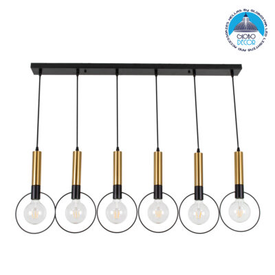 LEDTM® OLVERO 00776 Μοντέρνο Κρεμαστό Φωτιστικό Οροφής με Ντουί 6 x E27 AC 220-240V IP20 - Μαύρο & Χρυσό - Μ110 x Π18 x Y130cm