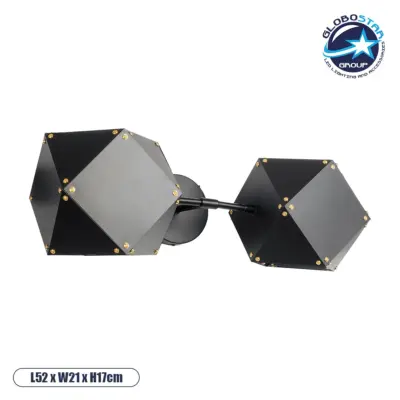 LEDTM® WELLES 00795 Μοντέρνο Φωτιστικό Τοίχου - Απλίκα με Ντουί 2 x E14 AC 220-240V IP20 - Μαύρο - Μ52 x Π21 x Υ17cm