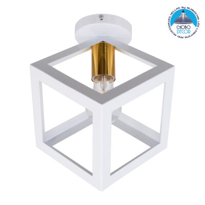 LEDTM® CUBE 00800 Μοντέρνο Φωτιστικό Οροφής με Ντουί 1 x E27 AC 220-240V IP20 - Λευκό & Χρυσό - Μ25 x Π25 x Υ25cm