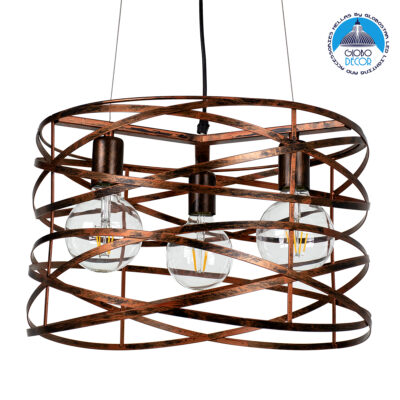 LEDTM® TOKEN 00856 Μοντέρνο Κρεμαστό Φωτιστικό Οροφής με Ντουί 3 x E27 AC 220-240V IP20 - Χάλκινο Εφέ Σκουριάς - Μ43 x Π43 x Υ29cm