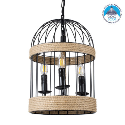 LEDTM® MERLIN 00865 Vintage Κρεμαστό Φωτιστικό Οροφής με Ντουί 3 x E14 AC 220-240V IP20 - Μαύρο & Μπεζ - Μ28 x Π28 x Υ40cm