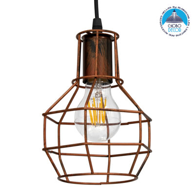 LEDTM® CAGE 00866 Vintage Κρεμαστό Φωτιστικό Οροφής με Ντουί 1 x E27 AC 220-240V IP20 - Χάλκινο - Μ15 x Π15 x Υ22cm