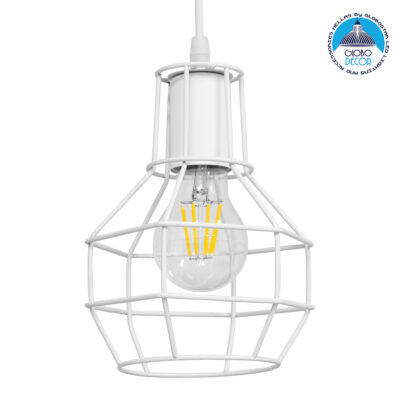 LEDTM® CAGE 00867 Vintage Κρεμαστό Φωτιστικό Οροφής με Ντουί 1 x E27 AC 220-240V IP20 - Λευκό - Μ15 x Π15 x Υ22cm