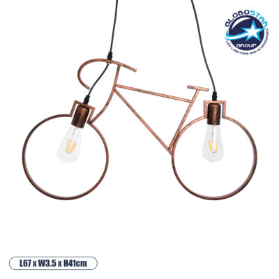 LEDTM® BIKE 00868 Vintage Κρεμαστό Φωτιστικό Οροφής με Ντουί 2 x E27 AC 220-240V IP20 - Χάλκινο - Μ67 x Π3.5 x Υ41cm