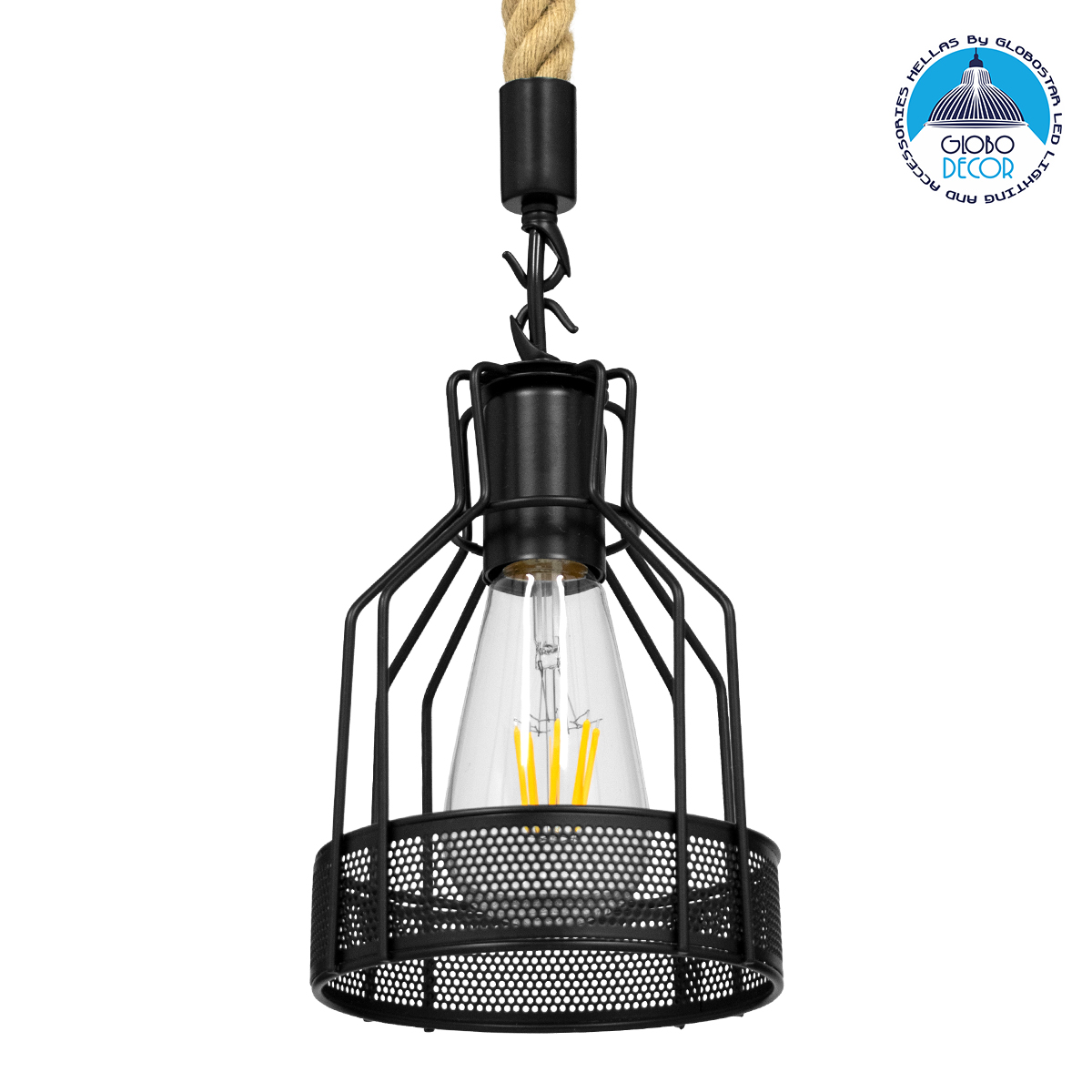 LEDTM® MASON 00881 Vintage Κρεμαστό Φωτιστικό Οροφής με Ντουί 1 x E27 AC 220-240V IP20 - Μαύρο & Μπεζ - Μ15 x Π15 x Υ24cm