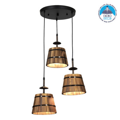 LEDTM® CEBU 00888 Vintage Κρεμαστό Φωτιστικό Οροφής με Ντουί 3 x E27 AC 220-240V IP20 - Καφέ & Μαύρο - Μ40 x Π40 x Y210cm