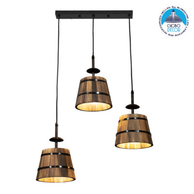 LEDTM® CEBU 00889 Vintage Κρεμαστό Φωτιστικό Οροφής με Ντουί 3 x E27 AC 220-240V IP20 - Καφέ & Μαύρο - Μ55.5 x Π18.5 x Y210cm