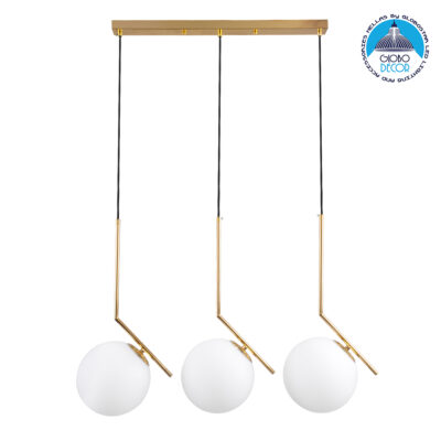 LEDTM® MONROE 00955 Μοντέρνο Κρεμαστό Φωτιστικό Οροφής με Ντουί 3 x E27 AC 220-240V IP20 - Χρυσό & Λευκό - Μ74 x Π25 x Υ50cm