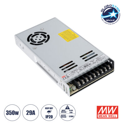 LEDTM® MEANWELL-LRS350-12 90784 Τροφοδοτικό/Μετασχηματιστής PELV 350W 29A DC 12V IP20 - AC 220-240V σε DC 12V / Ρυθμιζόμενo από DC 10.2V έως DC 13.8V - Μ21.5 x Π11.5 x Υ3cm - 3 Χρόνια Εγγύηση