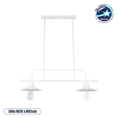 LEDTM® REGAL 01008 Vintage Φωτιστικό Οροφής με Ντουί 2 x E27 AC 220-240V IP20 - Λευκό - Μ80 x Π26 x Υ82cm