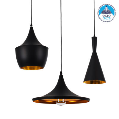 LEDTM® SHANGHAI 01025 Μοντέρνο Κρεμαστό Φωτιστικό Οροφής με Ντουί 3 x E27 AC 220-240V IP20 - Μαύρο & Χρυσό - Μ79.5 x Π79.5 x Υ38cm - Σετ 3 Τεμαχίων
